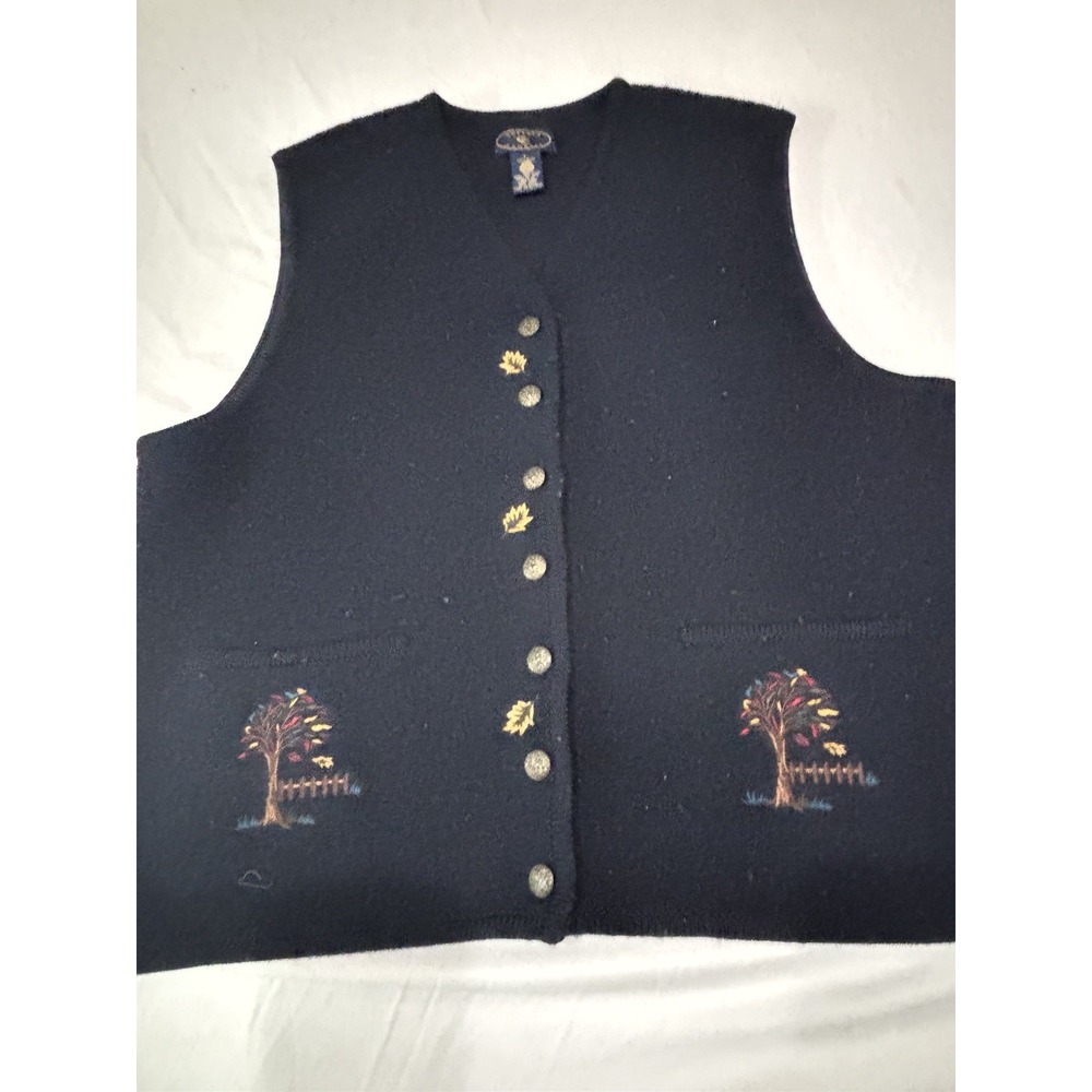 Vintage Chelsea Campbell Blue 100% Pure New Wool Vest Embroidered Size Large